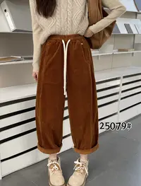 别出新裁25079抽绳细条绒休闲裤