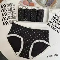 丸子家【椰蓉奶酪】中腰印花波点蝴蝶结包臀透气亲肤舒适女士内裤