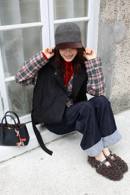 【DQ Natural】轻奢自然褶皱肌理驳领羊毛格纹外套 775191