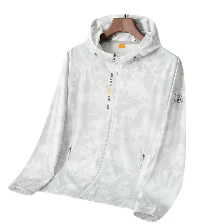跨境速干防晒衣男迷肤风衣薄款透钓服连帽侣登山服外套