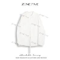【zonefive】衬衫领圆领长袖绑带常规款衬衫小众百搭休闲简约白色
