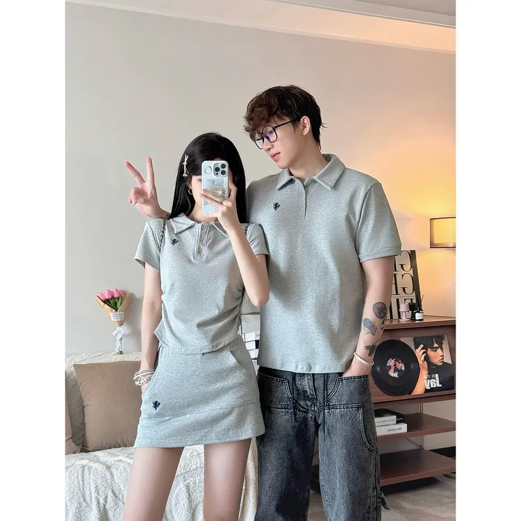 情侣装夏季2025韩系短袖T恤休闲半身裙两件套女一衣一裙男POLO衫