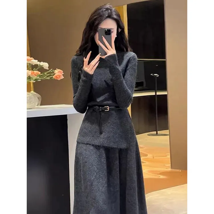 法式氛围感韩系穿搭针织两件套秋冬新款气质高级感毛衣半时尚套装