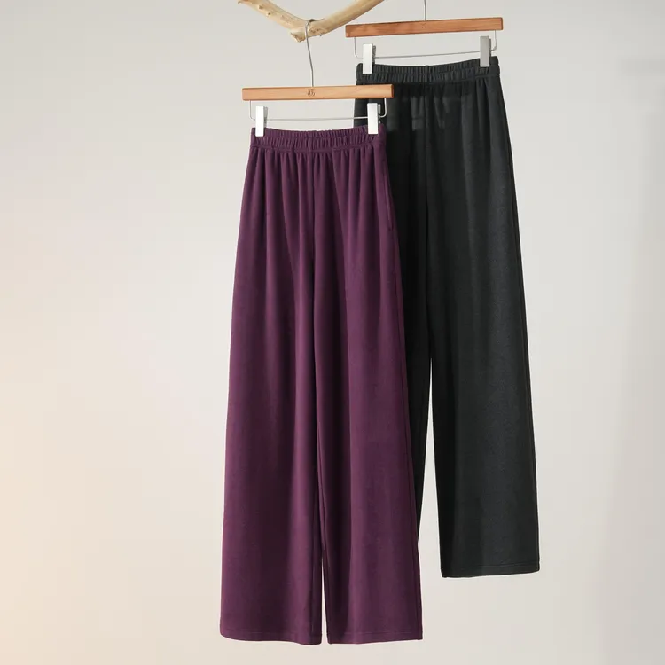 西子/【慵懒神裤】高弹膨体德绒阔腿松紧高腰长裤/KZHY0129