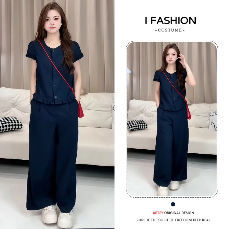 慵懒风时尚百搭套装2025年夏季新款遮肉显瘦无袖上衣阔腿裤两件套