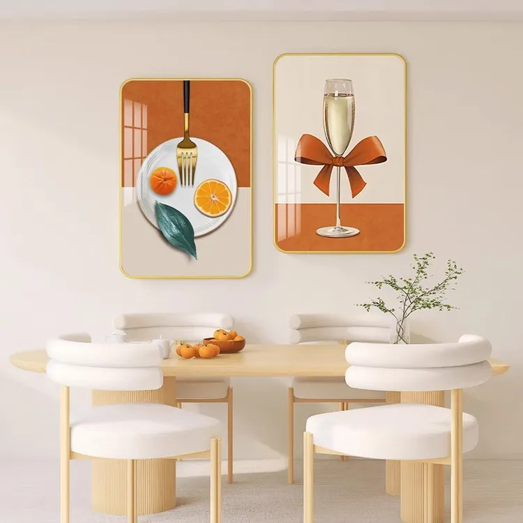 现代简约餐厅装饰画饭厅挂画北欧花卉酒杯餐厅背景墙壁画轻奢墙画