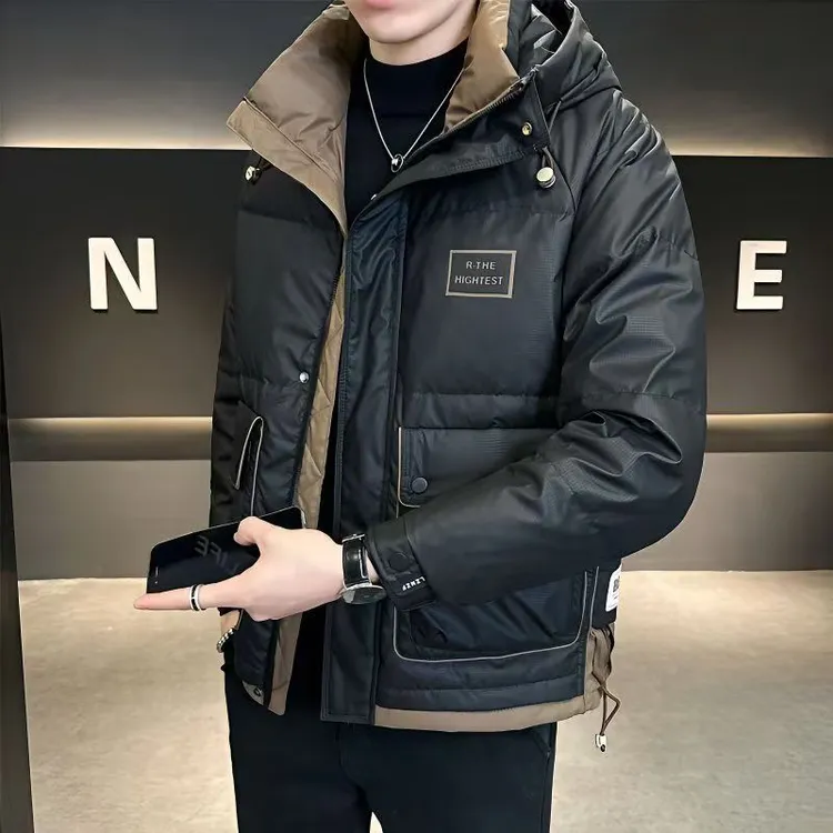 男士羽服2025冬季新款潮牌时尚潮流连帽免洗衣服加厚外套男冬装