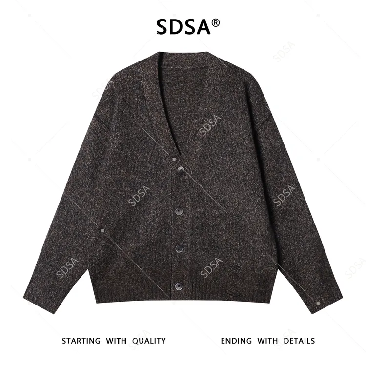 SDSA男士秋冬新款痞帅男装慵懒风渐变纽扣V领针织衫百搭开衫毛衣