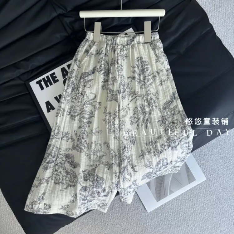 新中式水墨印花夏季女款慵懒宽松阔腿复古直筒休闲裤
