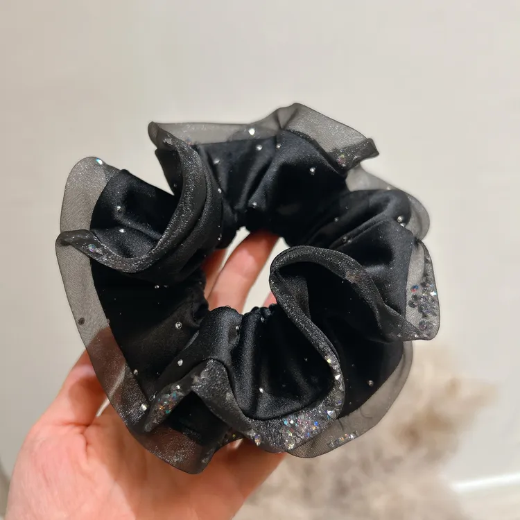 韩系高级感网纱双层大肠发圈气质丸子头高弹力扎发头绳简约头饰