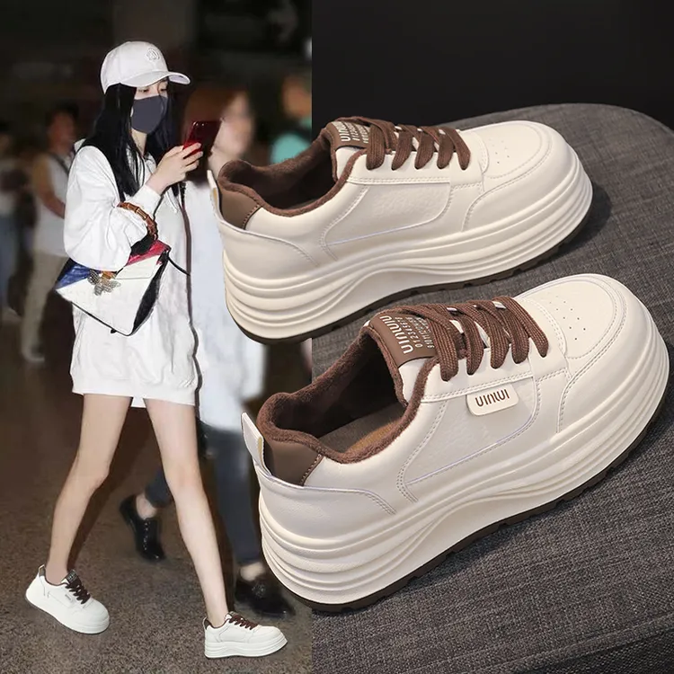 2025松糕厚底小白鞋女加绒保暖轻便百搭韩版运动板鞋时尚女鞋