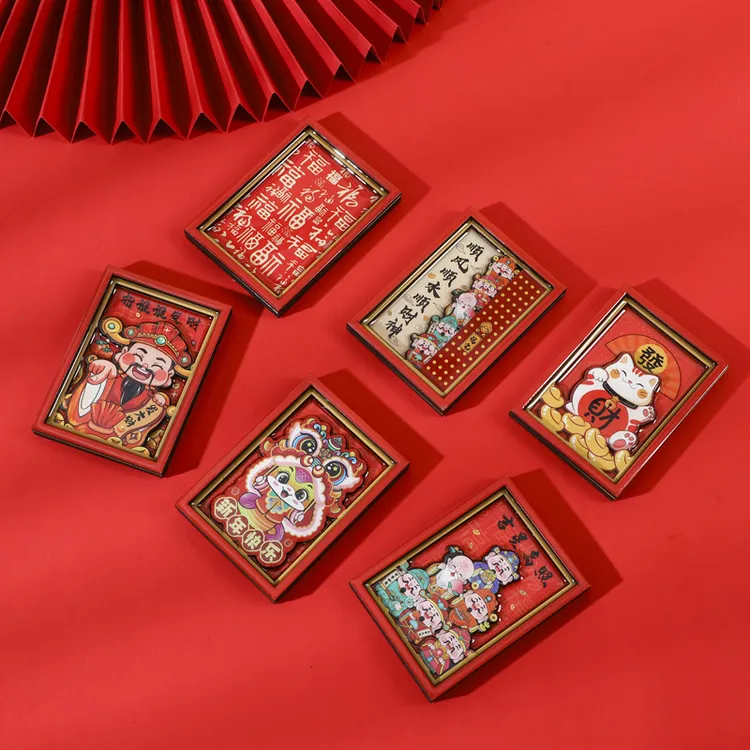 蛇年福字冰箱贴中国风高级感百福图木质磁吸装饰磁贴2025新年礼物