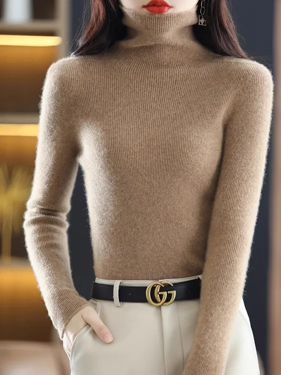 秋冬羊毛衫女高领软糯内搭针织衫宽松显瘦新款堆堆领毛衣女打底衫