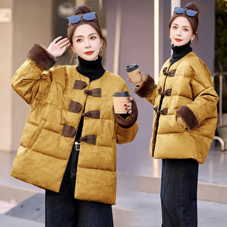 DUCURNO新中式国风羽绒服女2025冬季新款复古洋气中长款盘扣外套