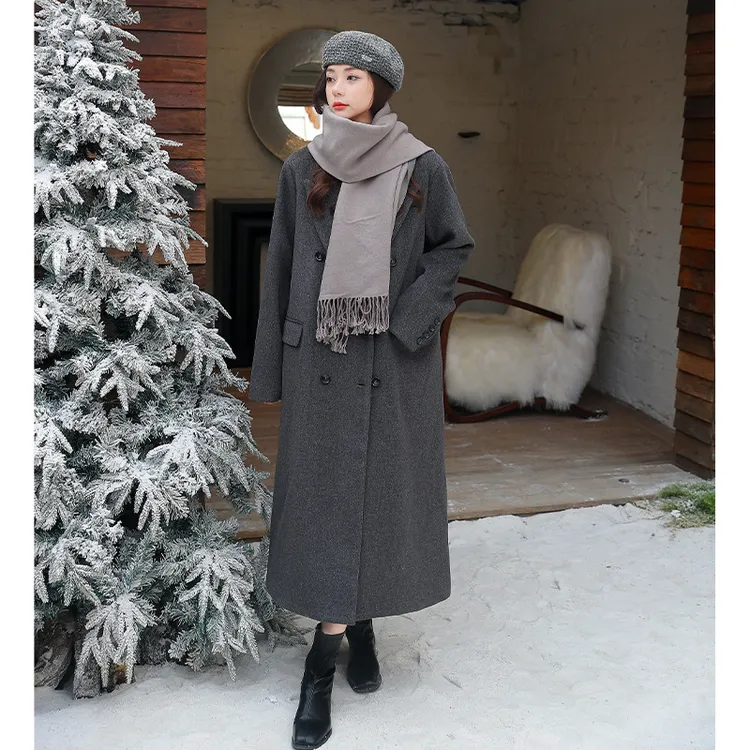 大码女装双排扣毛呢大衣女2025秋冬新款胖mm气质显瘦长款呢子外套