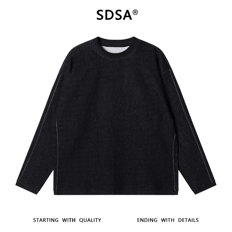 SDSA男士秋冬新款痞帅男装韩版竖纹圆领长袖T恤简约情侣时尚上衣