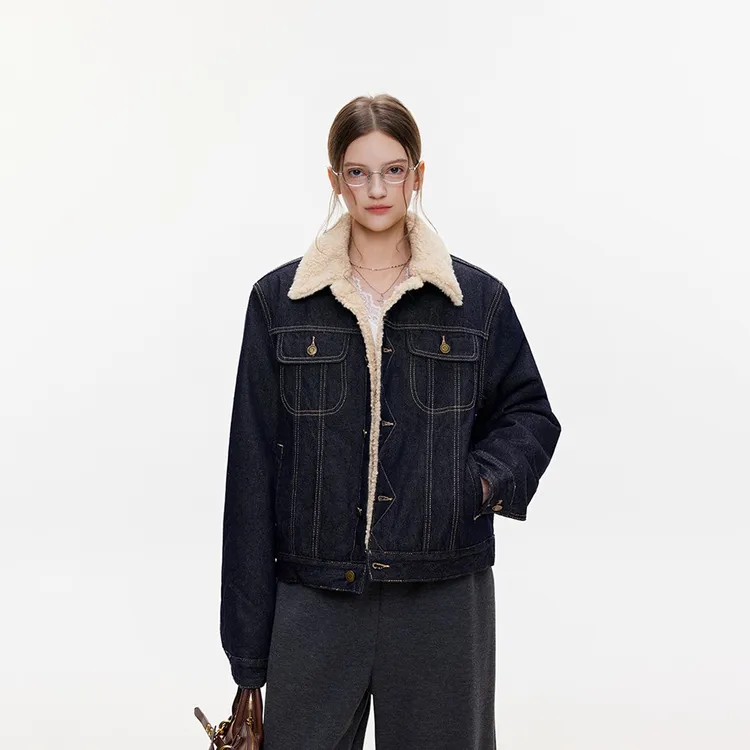 BZXO高级感牛仔羊羔毛外套女冬季新款加绒加厚宽松显瘦夹克上衣服
