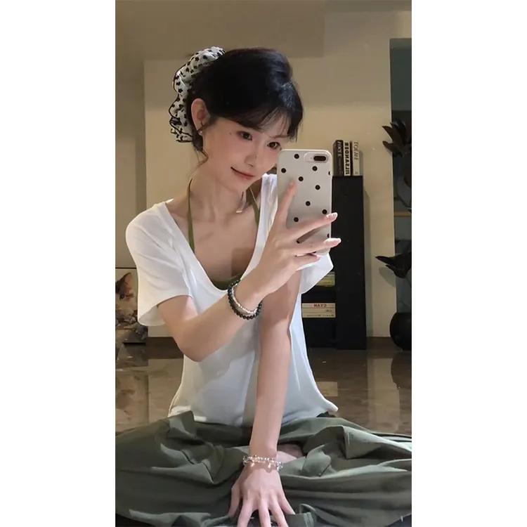 parkyeon设计感挂脖吊带背心短袖罩衫T恤上衣工装阔腿休闲裤套装