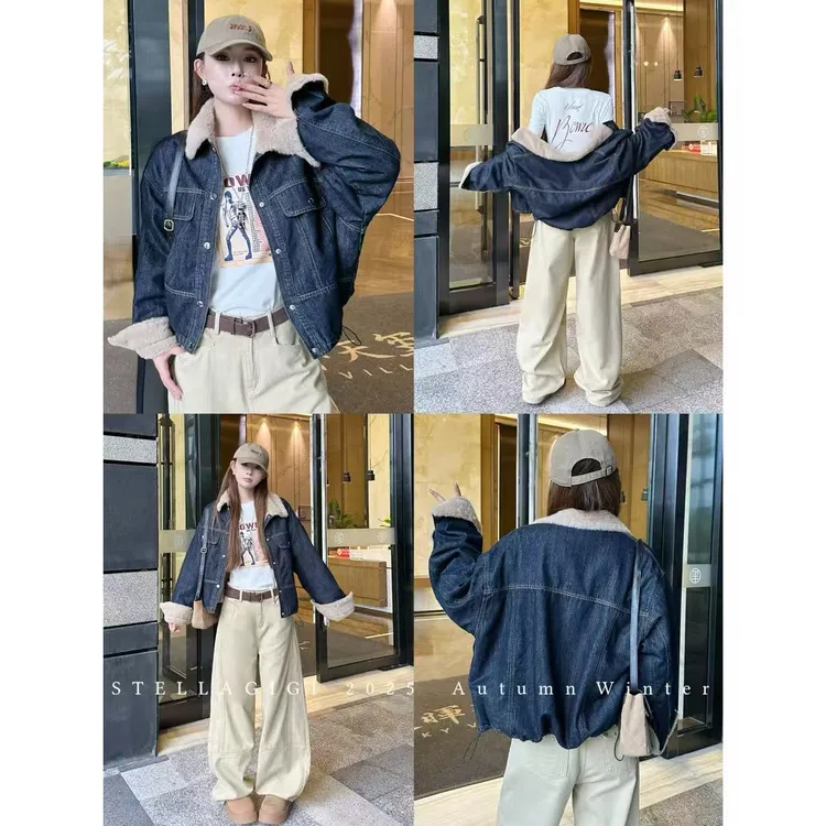 SG / 杨依姗 AW原牛色明线加绒翻领牛仔外套WT-20252191