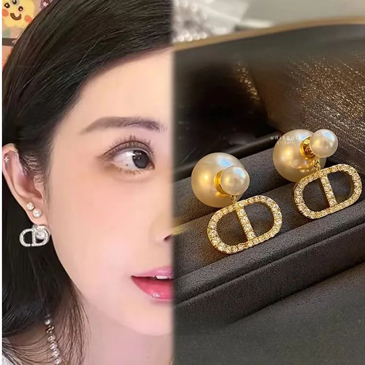 铜合金耳饰 韦雪同款双面珠耳钉女士轻奢气质高级感耳环耳饰379