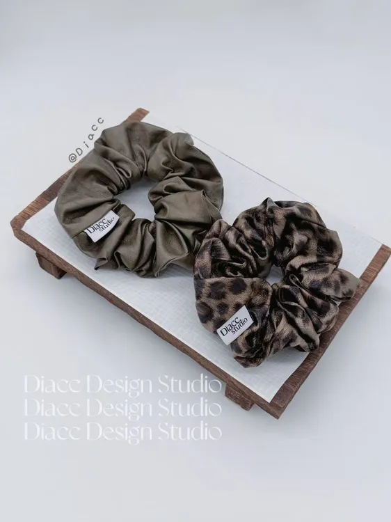 DIACC | 黑曼巴 原创设计法式复古风丝滑纯色豹纹皮质大肠发圈