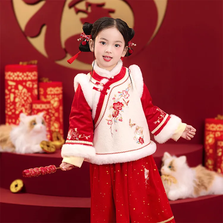 旗铂-玉茗戏猫 2025新款儿童拜年服旗袍古风国风冬装宝宝拜年服冬
