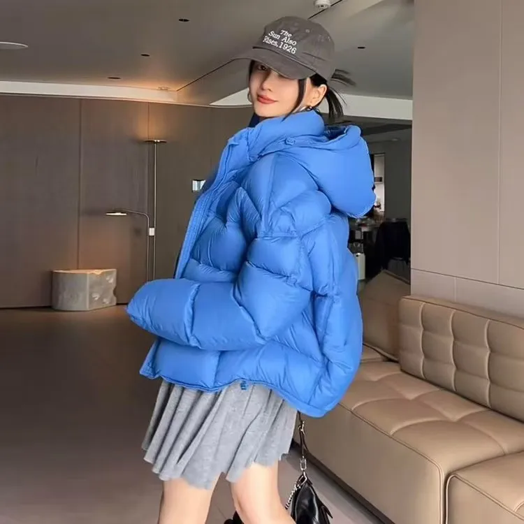 【明星同款】2025冬季新款短款克莱因蓝女士连帽保暖棉服