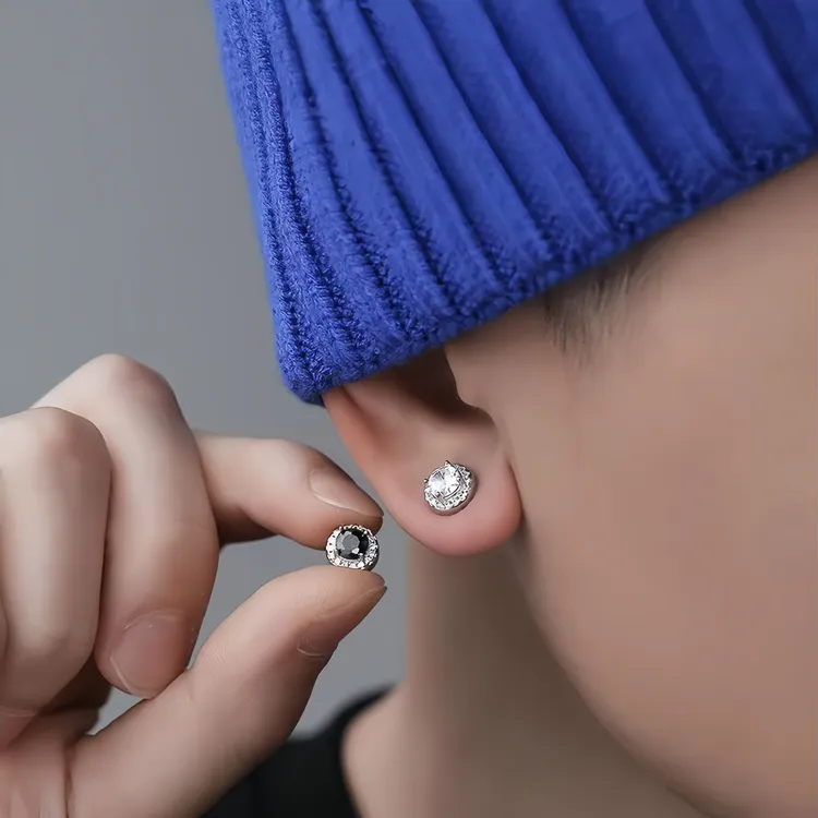 合金耳饰 耳夹男潮流嘻哈磁吸锆石耳钉耳环单只男假耳钉无耳洞