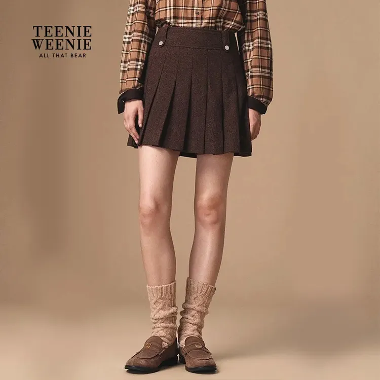 TeenieWeenie小熊半身裙女2025冬季新款时尚百搭女装TTWH254TC1B
