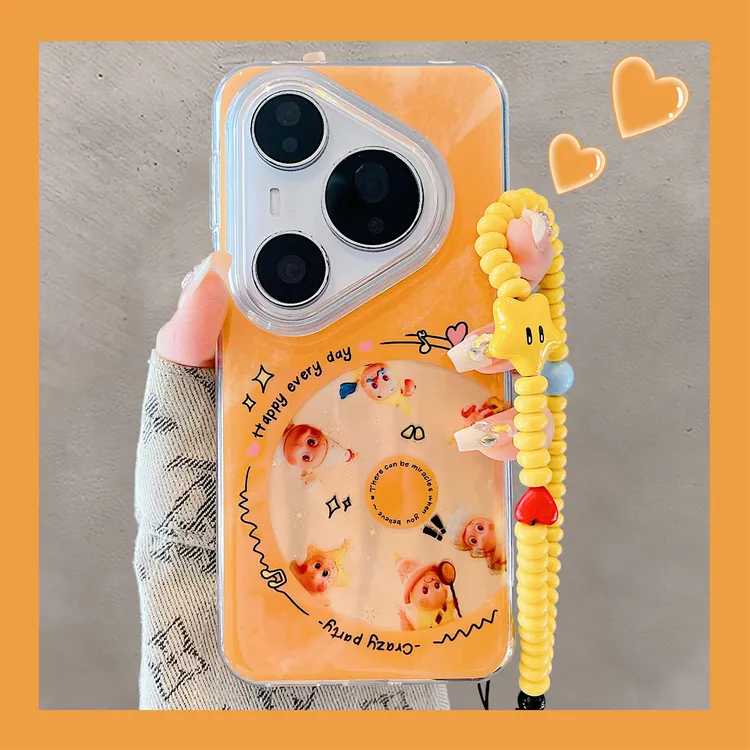 适用华为pura80手机壳卡通星星人唱片带链条pura80pro新款流星纹