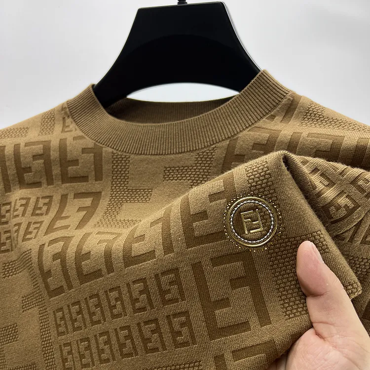 VIATEMSIARY针织衫卫衣男圆领春秋长袖t恤男士字母提花毛衣打底衫