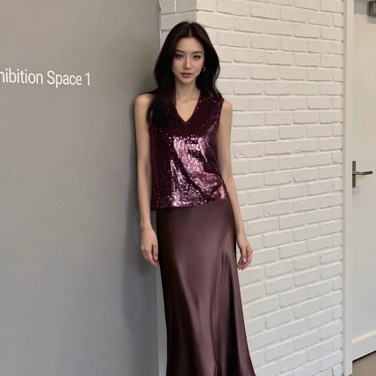 背心女外穿V领轻奢亮片装饰短款优雅夏无袖背心上衣SHBZXP641424