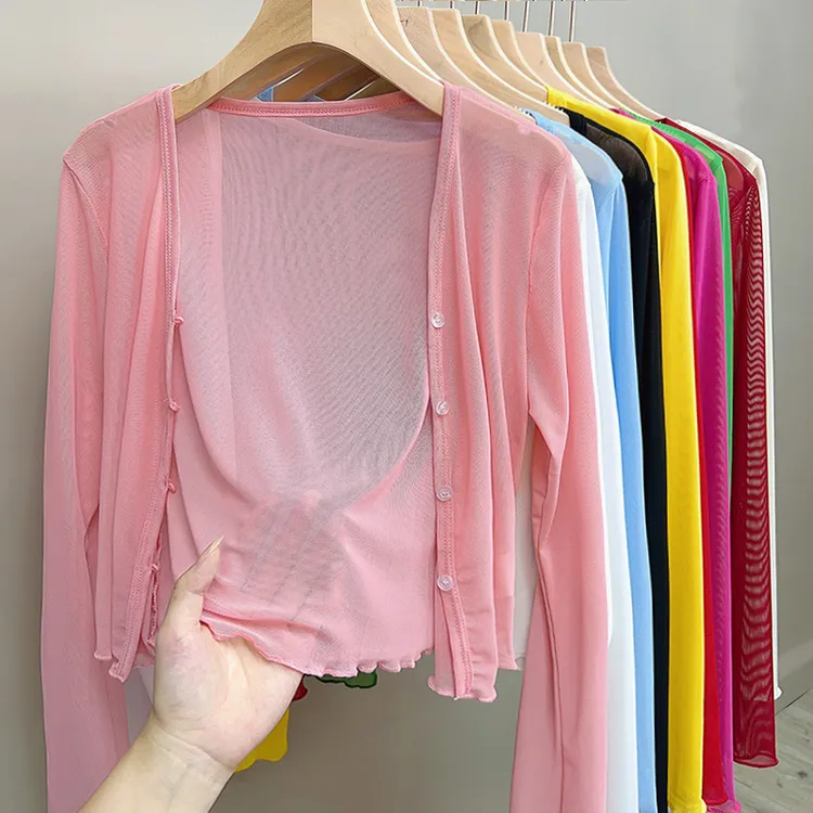 【高品质冰丝纱】夏季凉感薄纱防晒开衫女披肩吊带外搭罩衫网纱上衣