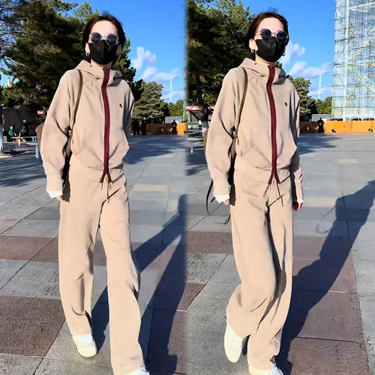 秋季2025新款百搭时尚连帽高品质气质显瘦长袖卫衣女休闲裤两件套