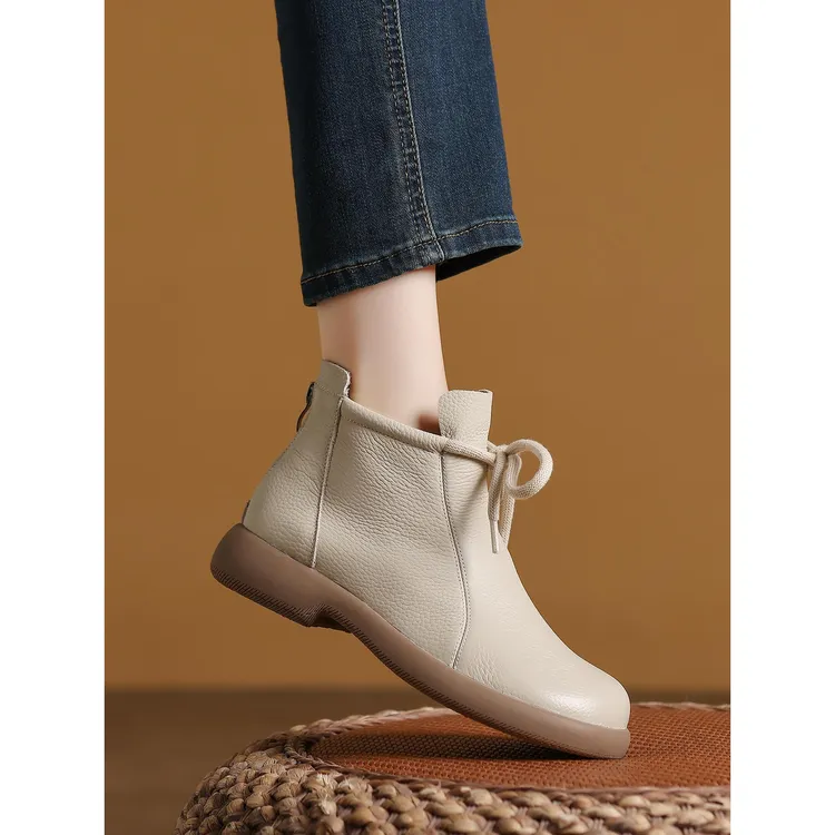 【万达撤柜】冬季加绒马丁靴女短靴系带软底舒适平底妈妈鞋