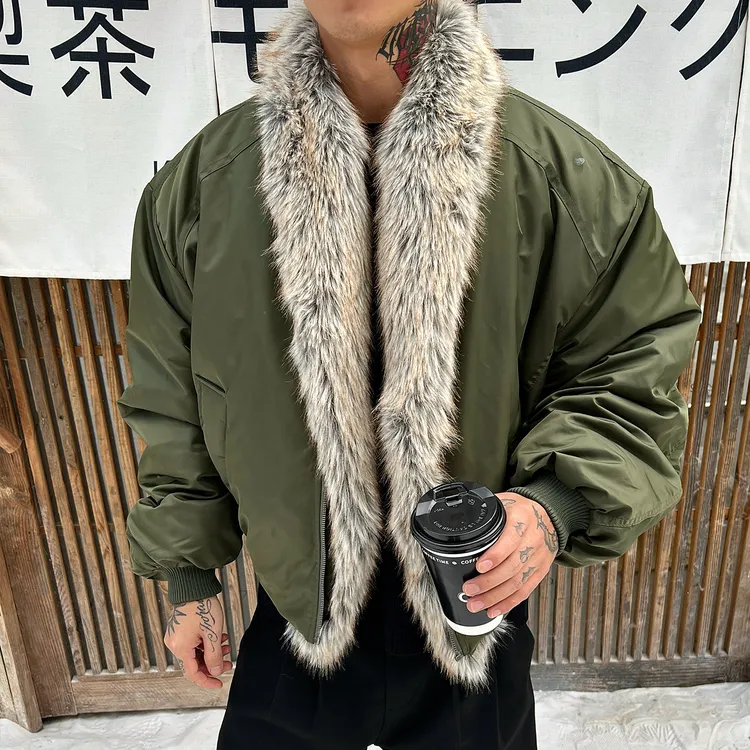 OXFREAK「裁片拼接 bomber」內襟毛领座山雕棉服男冬季飞行员外套