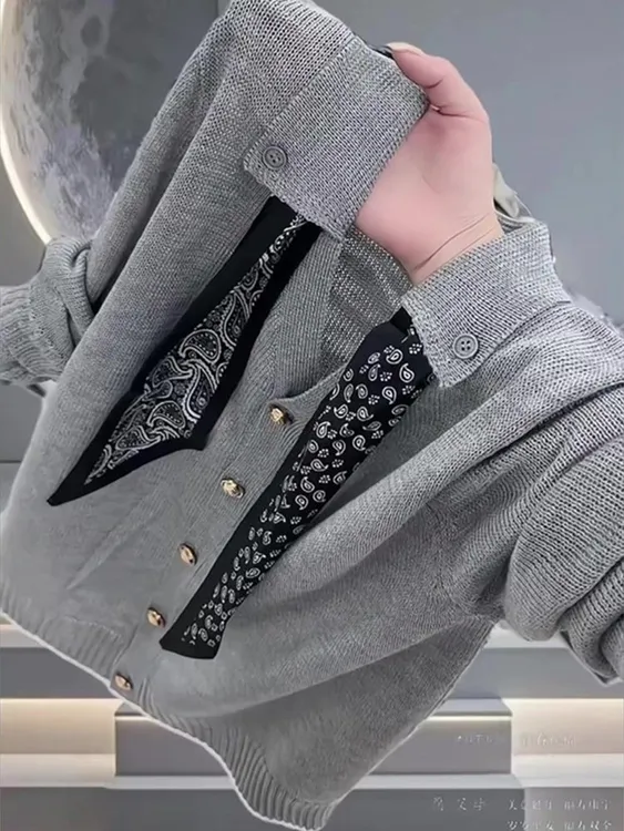 秋季新款设计感小众百搭时髦灰色针织衫宽松休闲时髦洋气显瘦上衣