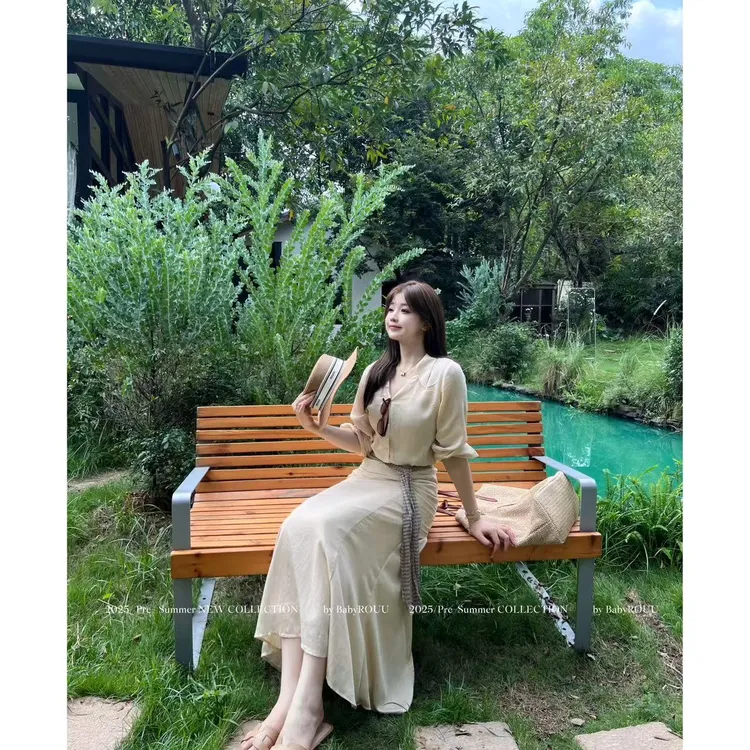 【气质简诗】温与柔气质复古禅意风两件套小众高级老钱衬衫半裙