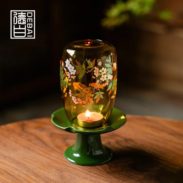 德白故宫红锦鲤戏水朝颜烛台家用茶室蜡烛氛围灯摆件中式茶具配件