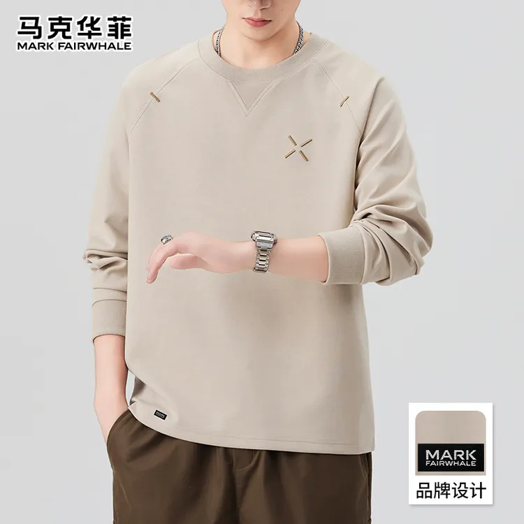 马克华菲2025新款男士春秋季圆领套头卫衣潮流宽松运动休闲打底衫