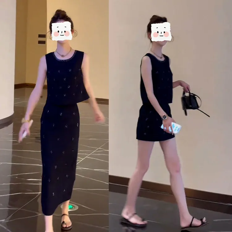 巨好看的夏装一整套小香风轻熟名媛气质无袖背心上衣半身裙两件套