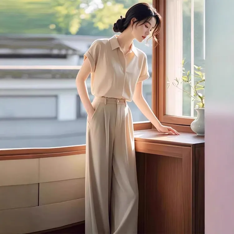 2025新款冷淡系高级感干练气质时尚职业衬衫裤子两件套装女装夏季