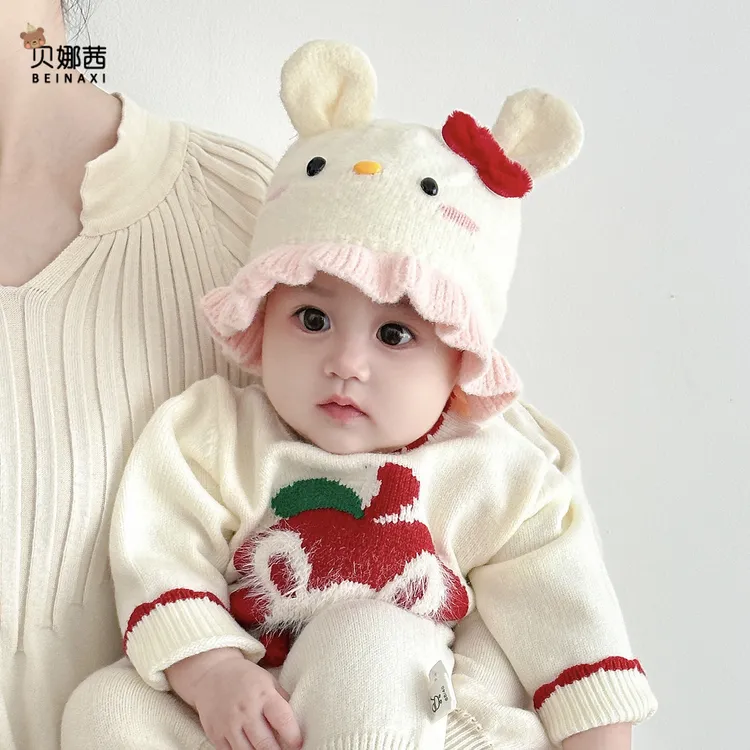 Beinaqian/贝娜茜婴儿帽子秋冬宝宝女可爱针织帽婴幼儿冬季毛线帽