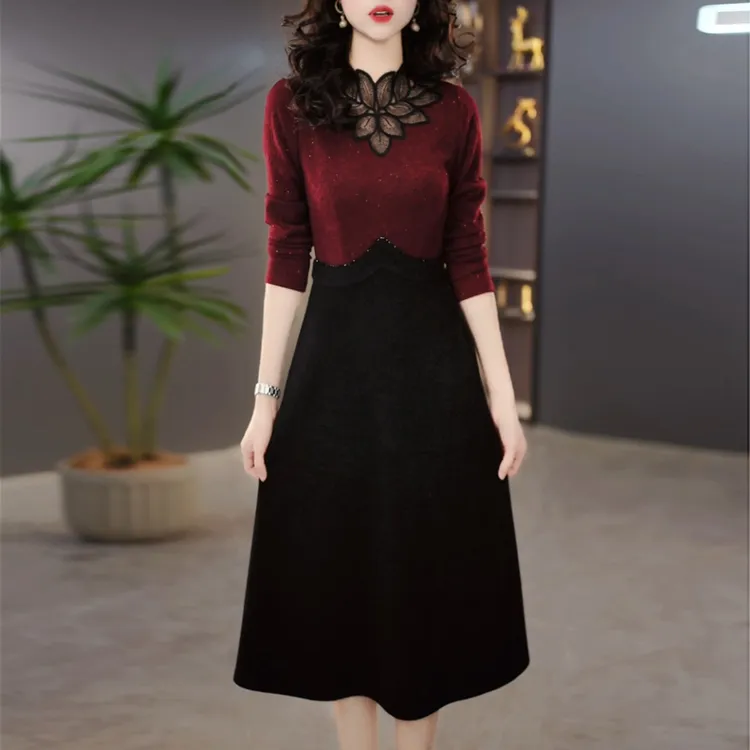 高端优雅气质连衣裙女冬季年轻妈妈漂亮减龄假两件轻奢风时尚裙子