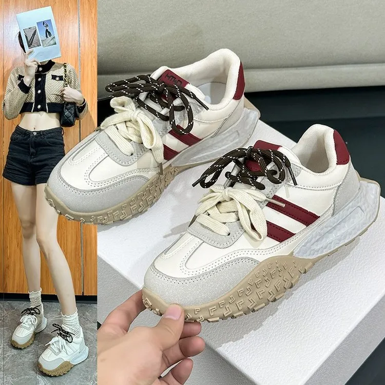 休闲透气厚底阿甘鞋女2025春季新款小众德训鞋显脚小运动板鞋