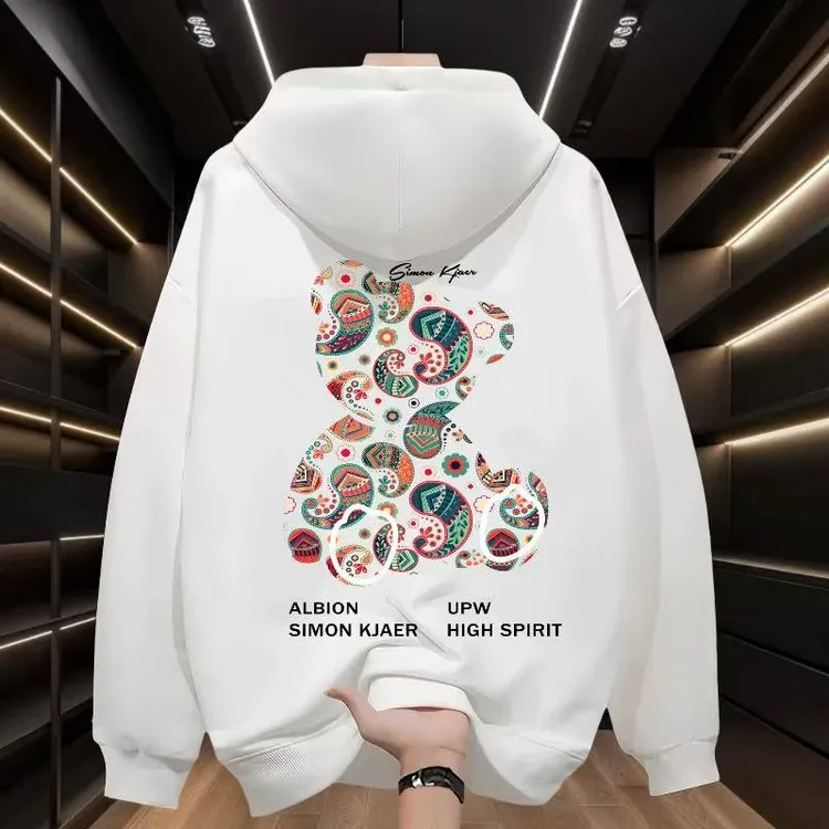 腰果花熊2025个性潮流重磅连帽卫衣宽松休闲印花时尚男士爆款加厚