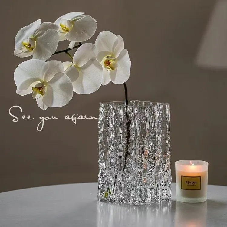 高级感花瓶高档高颜值敞口大口径冰川玻璃花瓶插花鲜花网红摆件