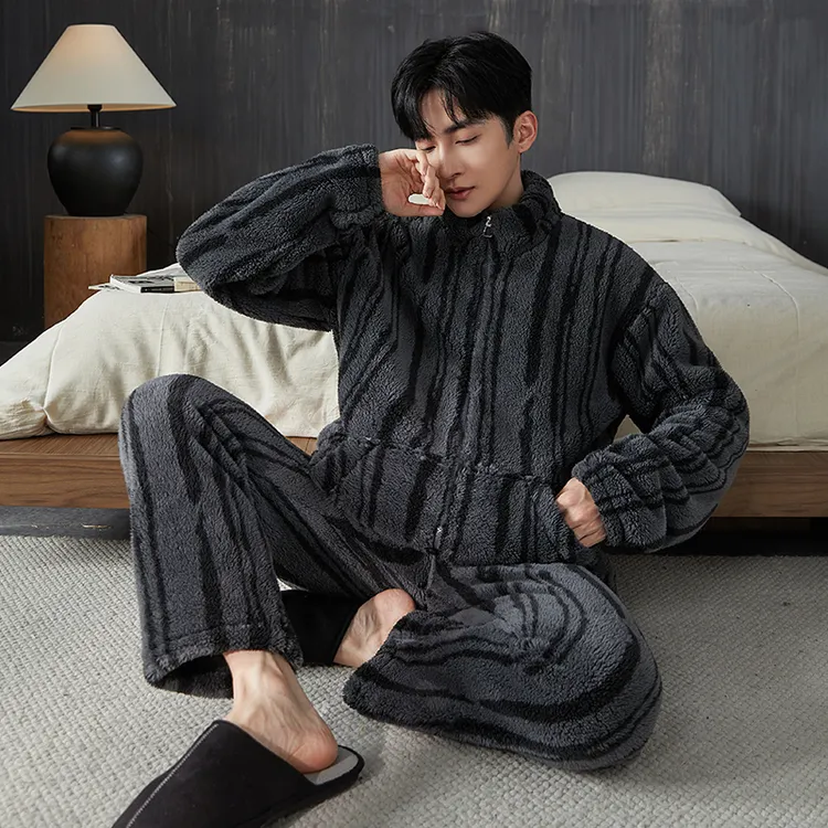 冬天睡衣男士秋冬季珊瑚绒加厚加绒新款秋冬款法兰绒加大码家居服