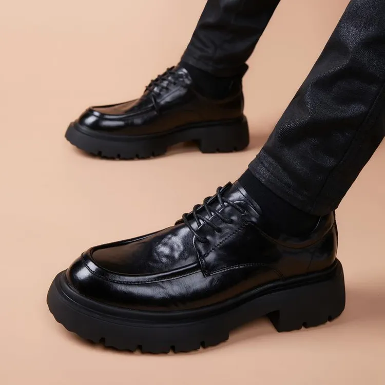商务系带皮鞋男款新款休闲大头男鞋商务正装厚底增高皮鞋发泡轻底