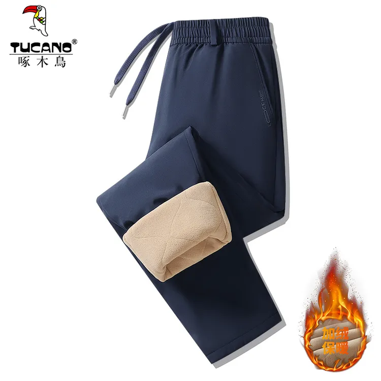 含有绵羊毛冬季爸爸装加绒加厚休闲裤户外运动保暖防寒宽松棉裤